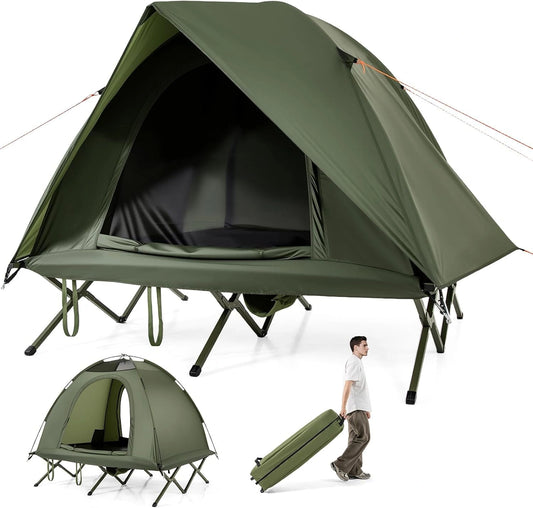FANTASK Lit de Camp avec Tente pour 2 Personnes, 2 Portes en Filet, jusqu'à 300, équipement de Camping avec Housse de Pluie