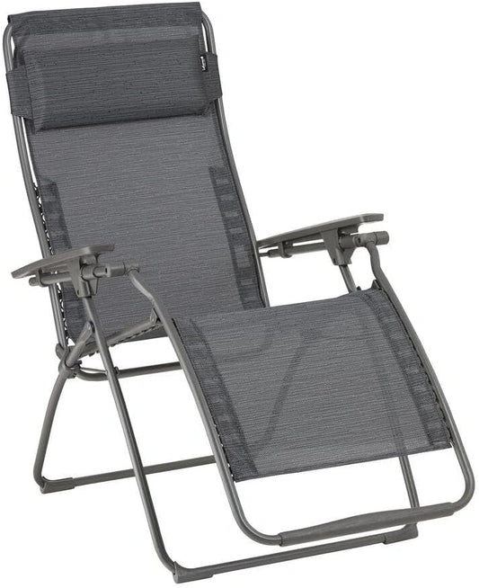 Lafuma MOBILIER - Fauteuil Relax Transat Jardin - Chaise Longue Zéro Gravité - Futura - Batyline Duo - Gris Obsidian - Fabriqué en France