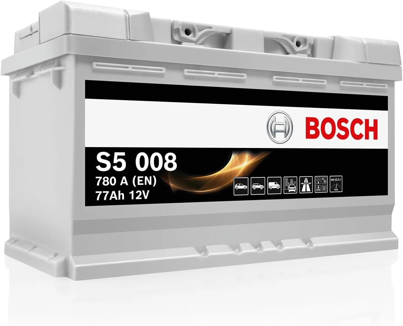 Bosch-S5008 Batterie de Voiture 77 A/h-780 A, 278 x 175 x 190 mm, Véhicules sans Système Start/Stop et Exigeants en Énergie, (-) (+)