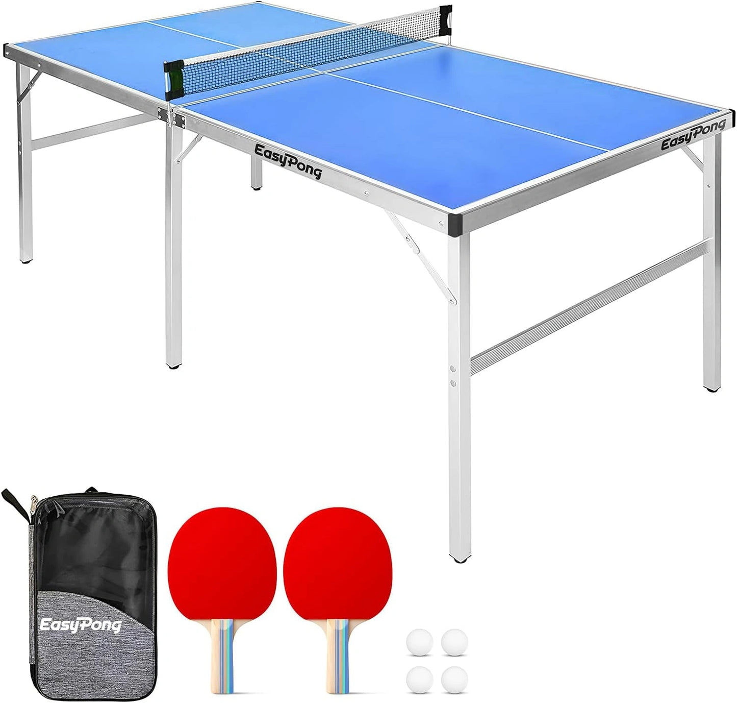 EasyPong, 182x91 cm, 2 Raquettes + 4 Balles, 100% Fun, Table de Ping Pong, Qualité Premium, Facile à Transporter, Table Tennis, Stable, OriginalCup