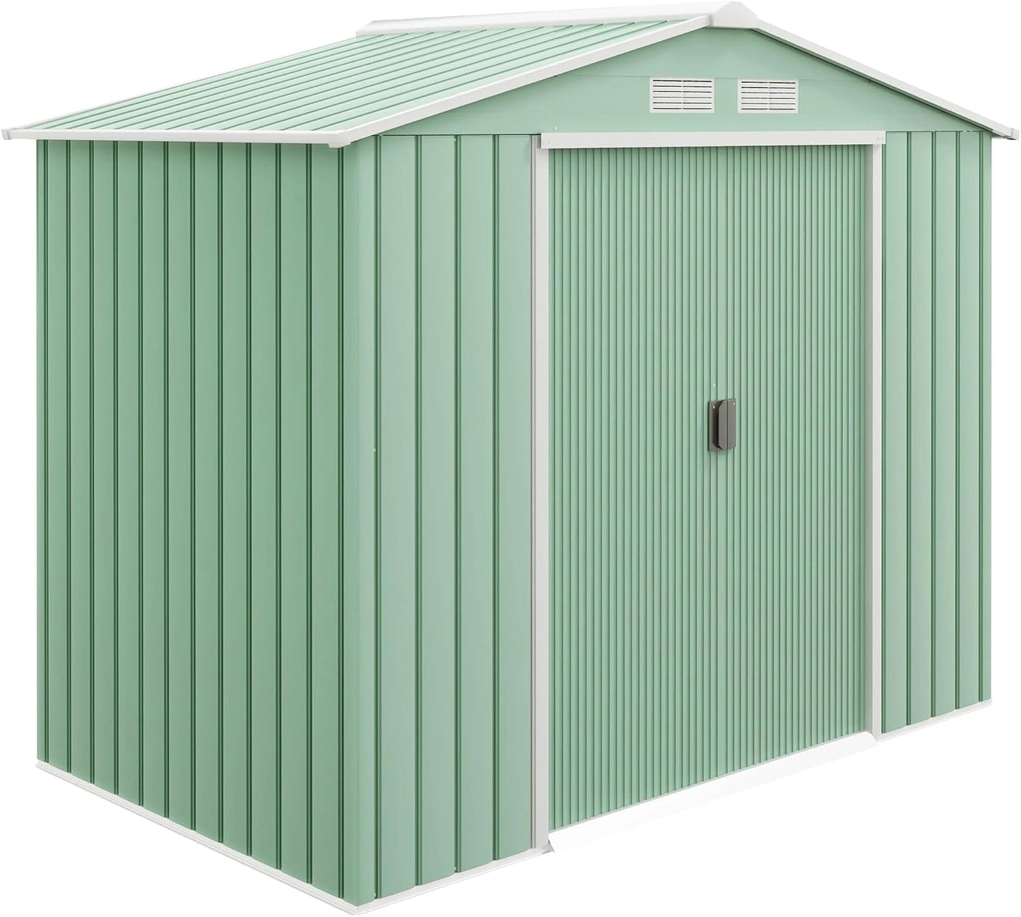 Outsunny Abri de Jardin en métal 2,77 m² 213 x 130 x 185 cm Vert Clair, 4 Aérations, Cabane de Jardin Extérieur, Cabanon Rangement Outils