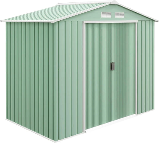 Outsunny Abri de Jardin en métal 2,77 m² 213 x 130 x 185 cm Vert Clair, 4 Aérations, Cabane de Jardin Extérieur, Cabanon Rangement Outils