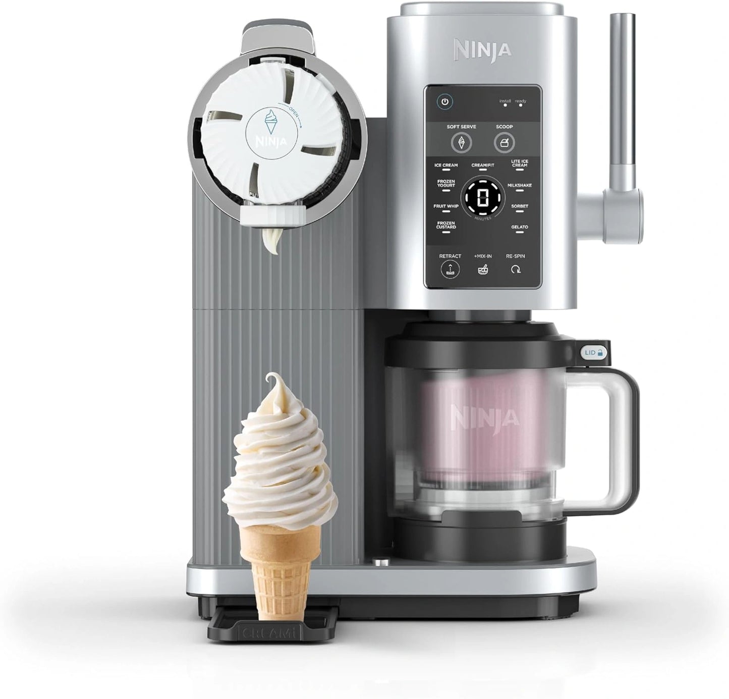 Ninja CREAMi Scoop et Swirl avec 2 pots, Gris platine, 13 modes NC701EU, Machine à Glace, Machine a glaces à l'italienne Intégré, Sorbetière