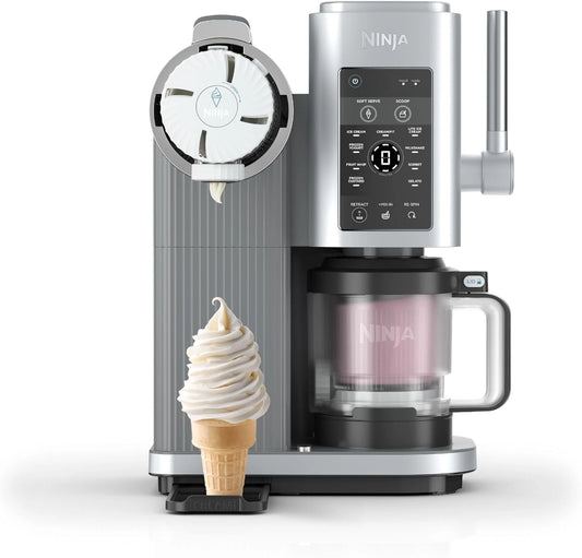 Ninja CREAMi Scoop et Swirl avec 2 pots, Gris platine, 13 modes NC701EU, Machine à Glace, Machine a glaces à l'italienne Intégré, Sorbetière