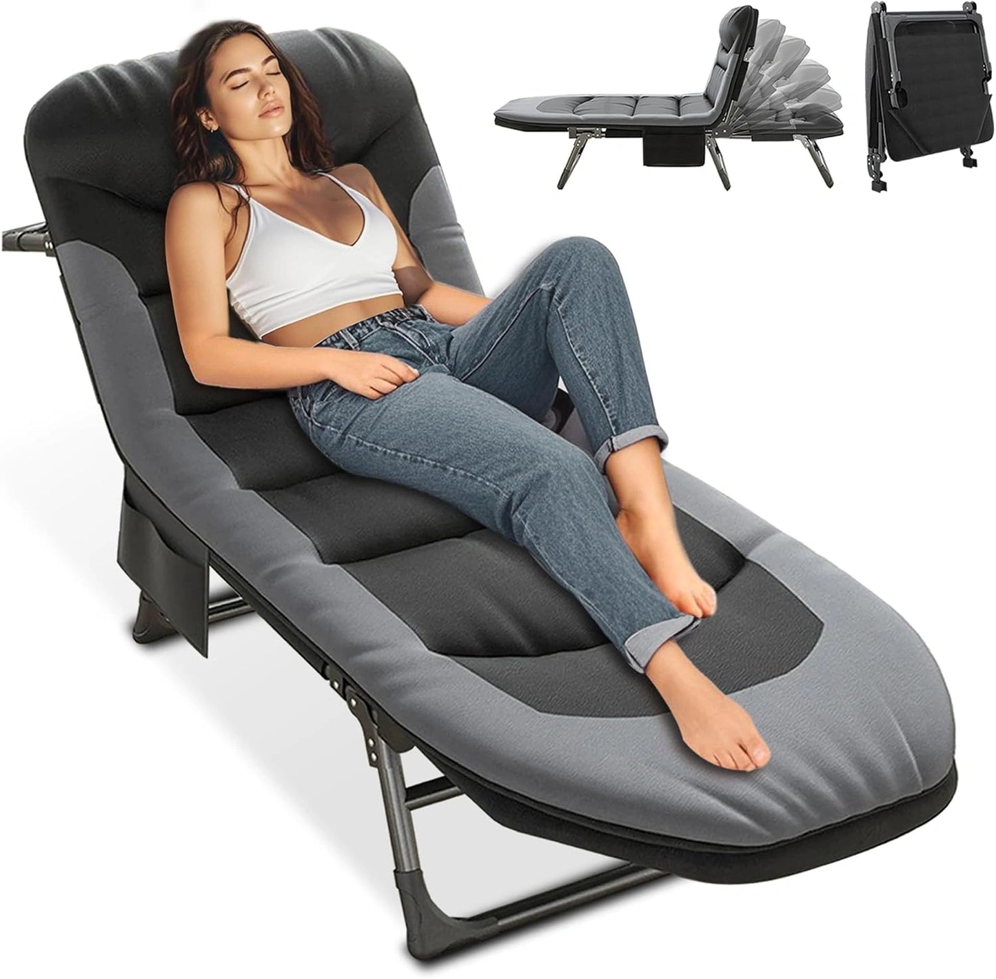Lit de camping pliable XXL - Chaise de camping extra large - 190 x 65 x 30 cm - Lit de camping pliable léger - Chaise longue de jardin réglable