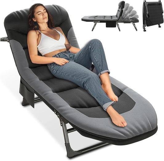 Lit de camping pliable XXL - Chaise de camping extra large - 190 x 65 x 30 cm - Lit de camping pliable léger - Chaise longue de jardin réglable