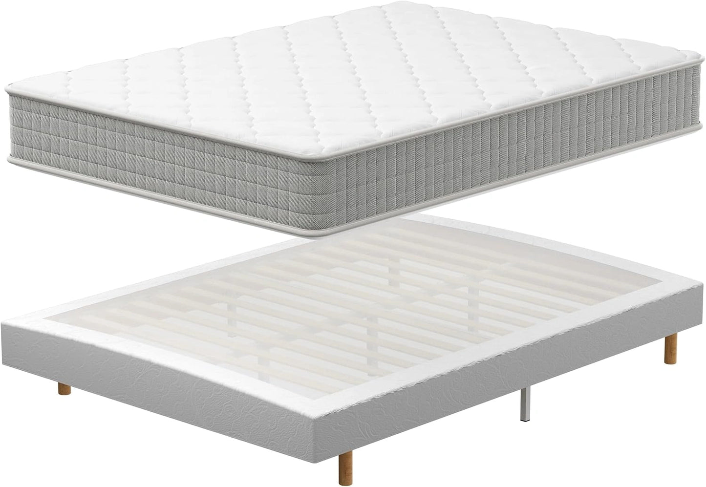 TEENO Ensemble Sommier et Matelas 140x190 cm, Lit 2 Personnes Complet avec Sommier Tapissier et Matelas Memoire de Forme, Confort