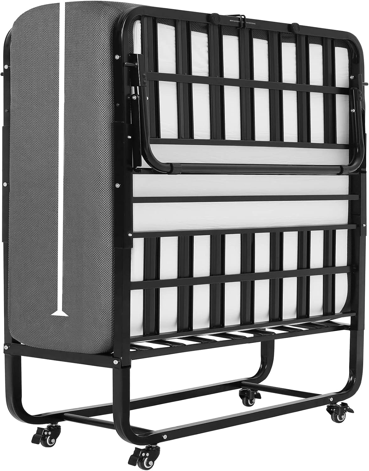DICTAC Lit Pliant 1 Personne 90x200 avec 13 cm Matelas en Mousse à Mémoire de Forme lit Pliable adulte 90x200 avec Roulettes Métal Lit d'appoint