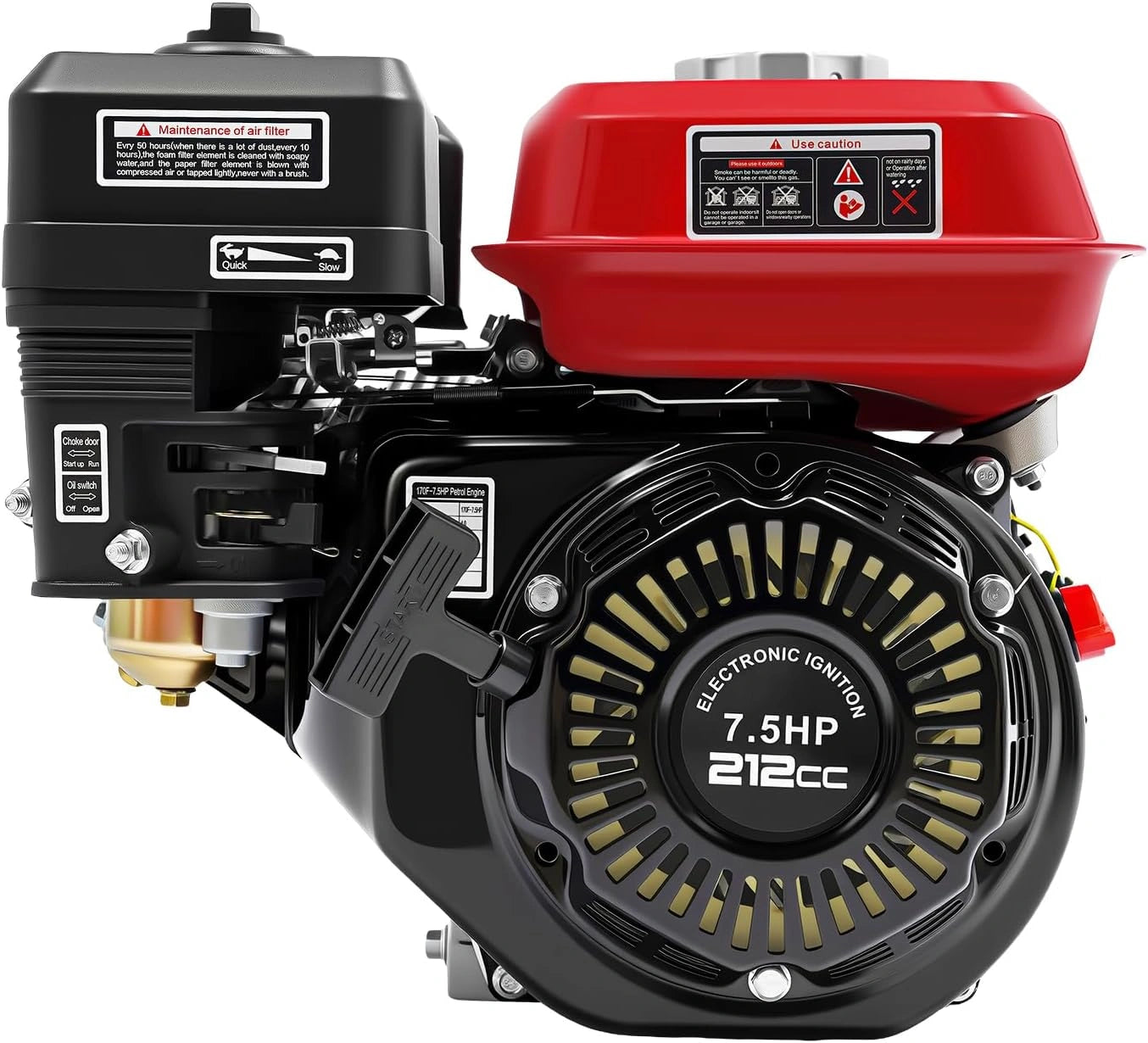 Moteur Thermique 4 Temps 7,5CV Moteur Karting 212cc à essence OHV Monocylindre, 20 mm Arbre, Alarme manque d'huile, Refroidissement à air