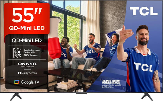 TCL 55Q6C QD-Mini LED TV, 4K HDR Premium 1000nits, système Audio Onkyo 2.1, Motion Clarity Pro 144Hz, Game Master, contrôle Vocal Mains Libres)
