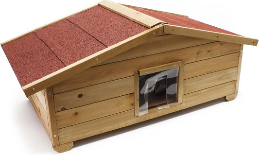 Wiltec Niche de Chat Taille L, 990 x 520 x 420 mm, Isolation 3 Couches, avec Porte, Toit bitumé