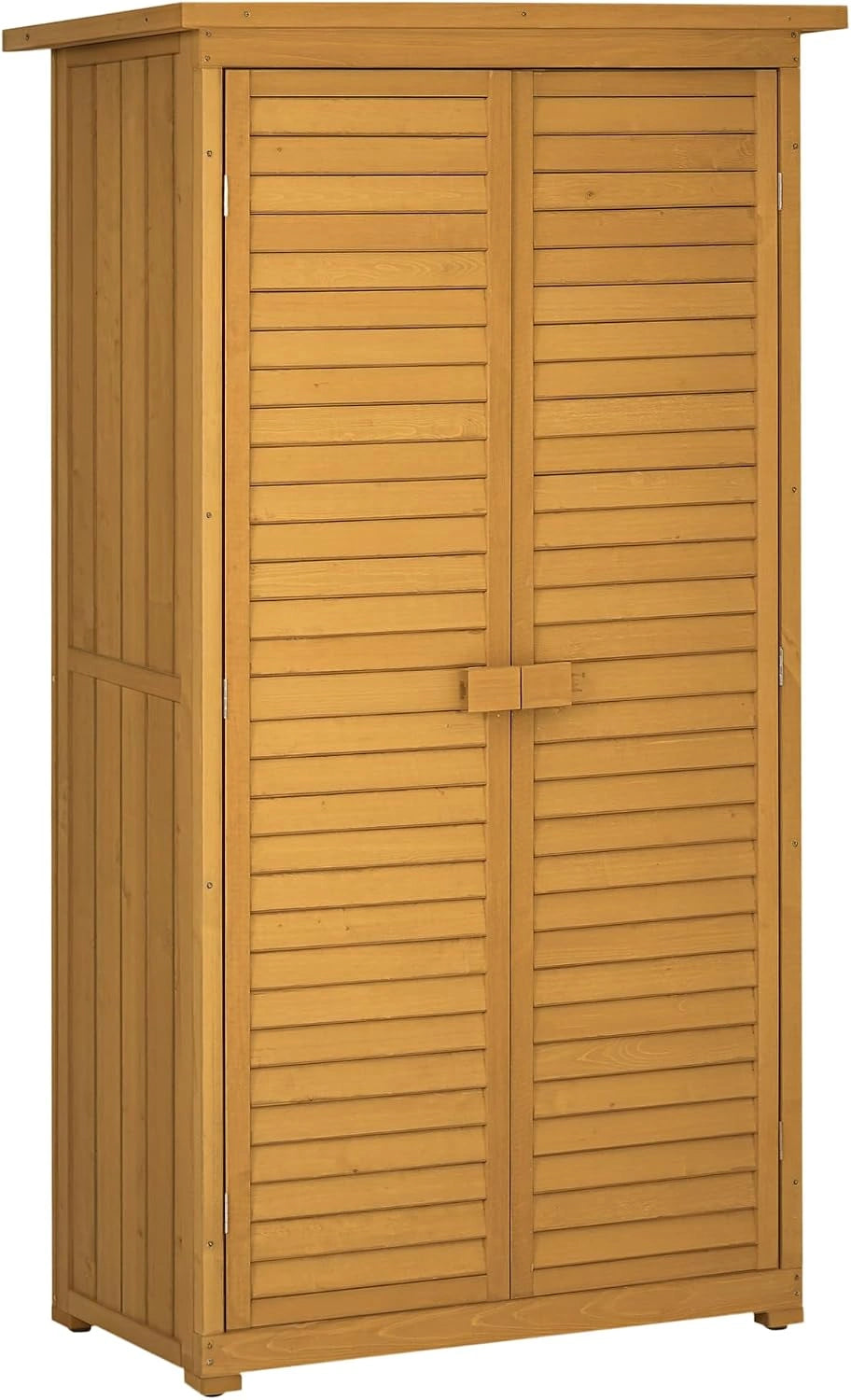 Outsunny Abri de Jardin à Outils sur Pied en Bois 87 x 47 x 160 cm Naturel, 2 Étagères, Portes à Volets, Toit en Bitume Incliné