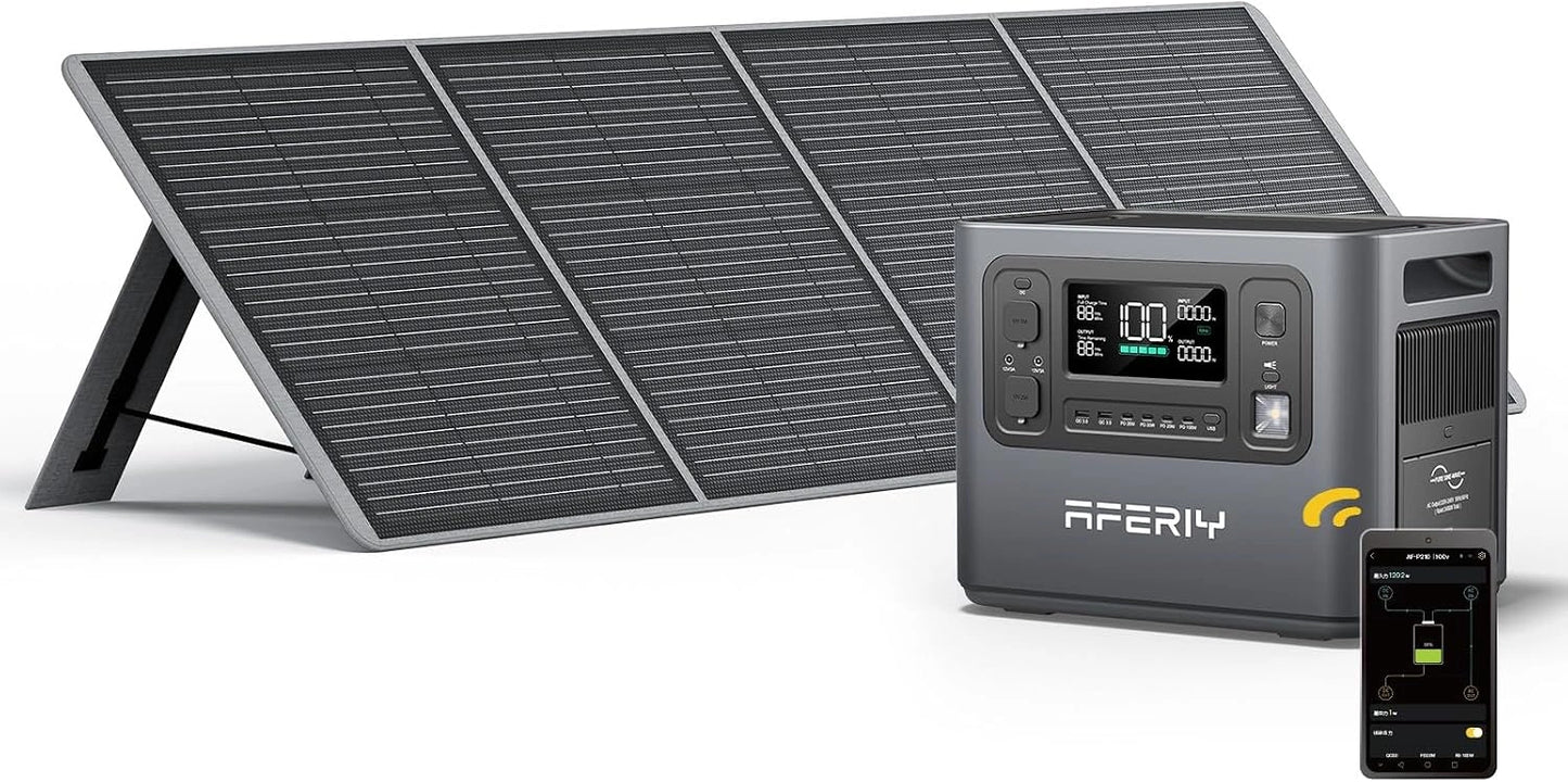 AFERIY Generateur Electrique Portable 2400 W avec Panneau Solaire 200 W, 2048Wh Batteries LiFePO4, Sorties CA 220 V-240 V, IP65