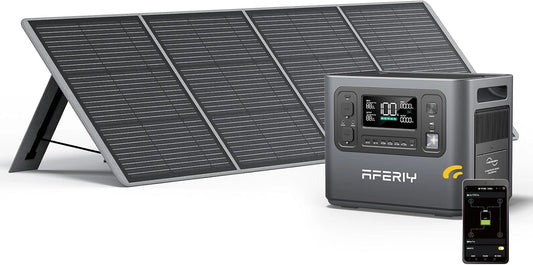 AFERIY Generateur Electrique Portable 2400 W avec Panneau Solaire 200 W, 2048Wh Batteries LiFePO4, Sorties CA 220 V-240 V, IP65