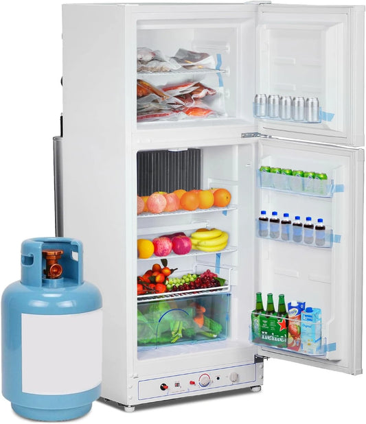 SMETA Frigo à Gaz 220 V 175 L avec Congélateur 46 L, Blanc, Réfrigérateur Camping Car Silencieux, Mobile-home, Frigo à Gaz pour Caravane, Garage, Gîte