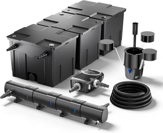 Wiltec Kit complet: CBF-350C Filtre de bassin jusqu'à 90000 L Biologique, NEO10000 pompe de filtration 10000 l/h 80 W, CUV-272 lampe uv 72 W