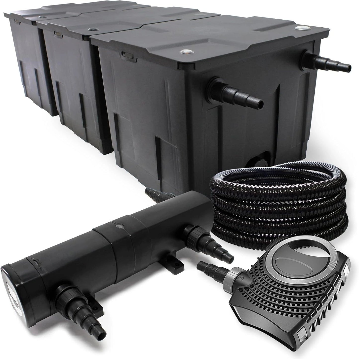 Wiltec Kit complet: CBF-350C Filtre de bassin jusqu'à 90000 L Biologique, NEO10000 SuperECO pompe de filtration 10000 l/h 80 W, 25 m Tuyau 25 mm