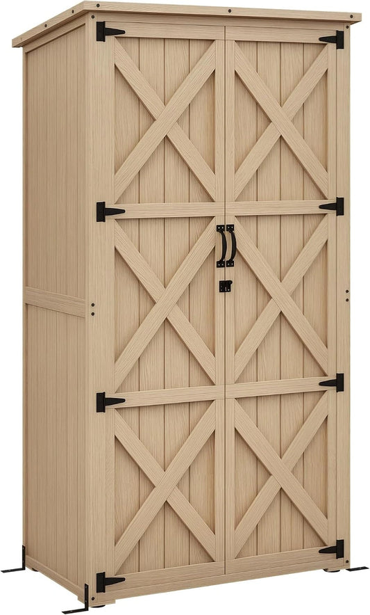 Outsunny Armoire de Jardin 2 Étagères 90 L x 54,5 l x 161/168,5 h cm Naturel, Abri de Jardin, Toit Bitumé Étanche, Bois Pin Autoclave