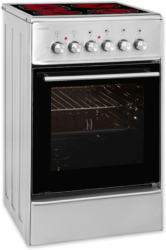 Exquisit Cuisinière ECM 5-4.1 BZ Inox - Cuisinière électrique - 50 cm - Zone de cuisson à 2 cercles - Éclairage - Plaque de cuisson