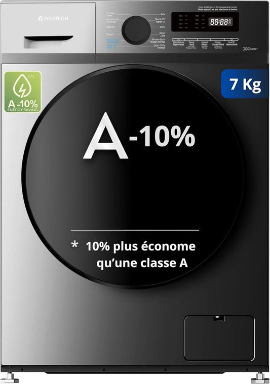 Lave-linge frontal GEDTECH GLL71200BL - 7 Kgs - 1200 tr/mn - 16 programmes - Eco - Intensif - Rapide, Très Faible conso
