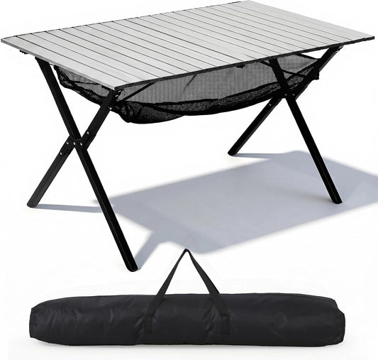 HAUSPROFI Table de camping pliable 120 x 70 x 70 cm pour 4 à 6 personnes, charge maximale: 100 kg, en aluminium, table pliante avec sac de transport