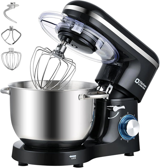 Kitchen in the box Robot Pâtissier 1400 W, Bol 6,2 L en Acier Inoxydable, Idéal pour Pâtisserie et Boulangerie (Noir), 6 Vitesses, Crochet et Batteur