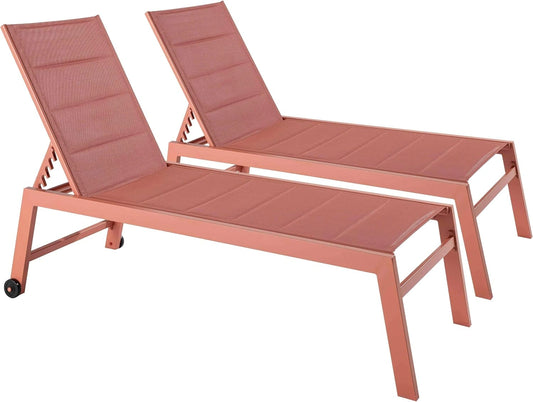 Oviala Lot de 2 Bains de Soleil en Aluminium et textilène Argile