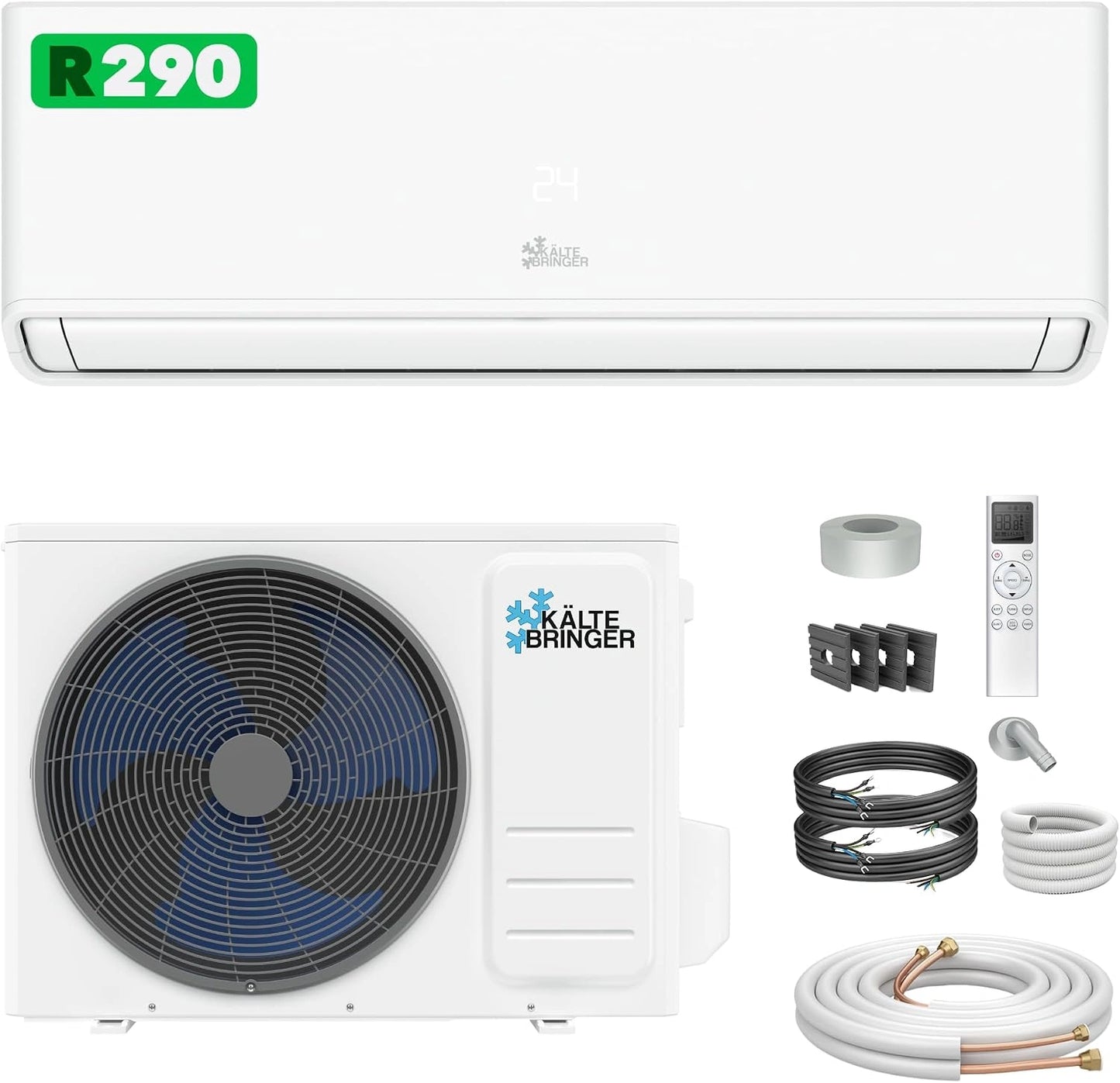 Kältebringer Climatiseur Split Réversible 12000 BTU 3,7 kW R290, Sans gaz F - climatiseur très silencieux avec Wi-Fi et application, refroidissement A