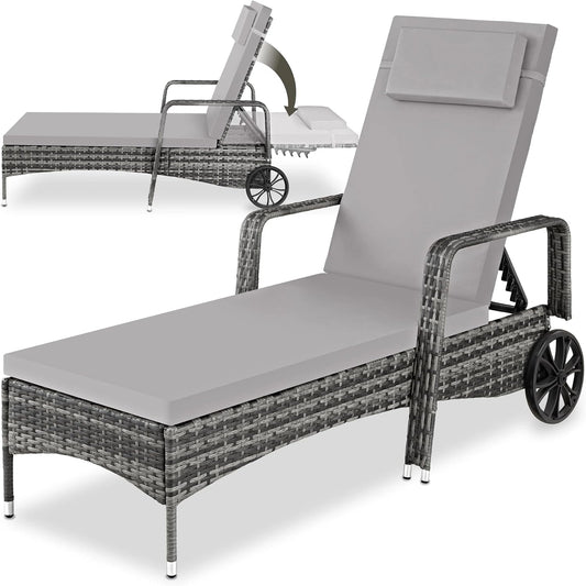 tectake Chaise Longue Bain de Soleil en Resine Tressee Résistant Inclinable avec Roulettes Transat Salon de jardin exterieur Mobilier de Jardin