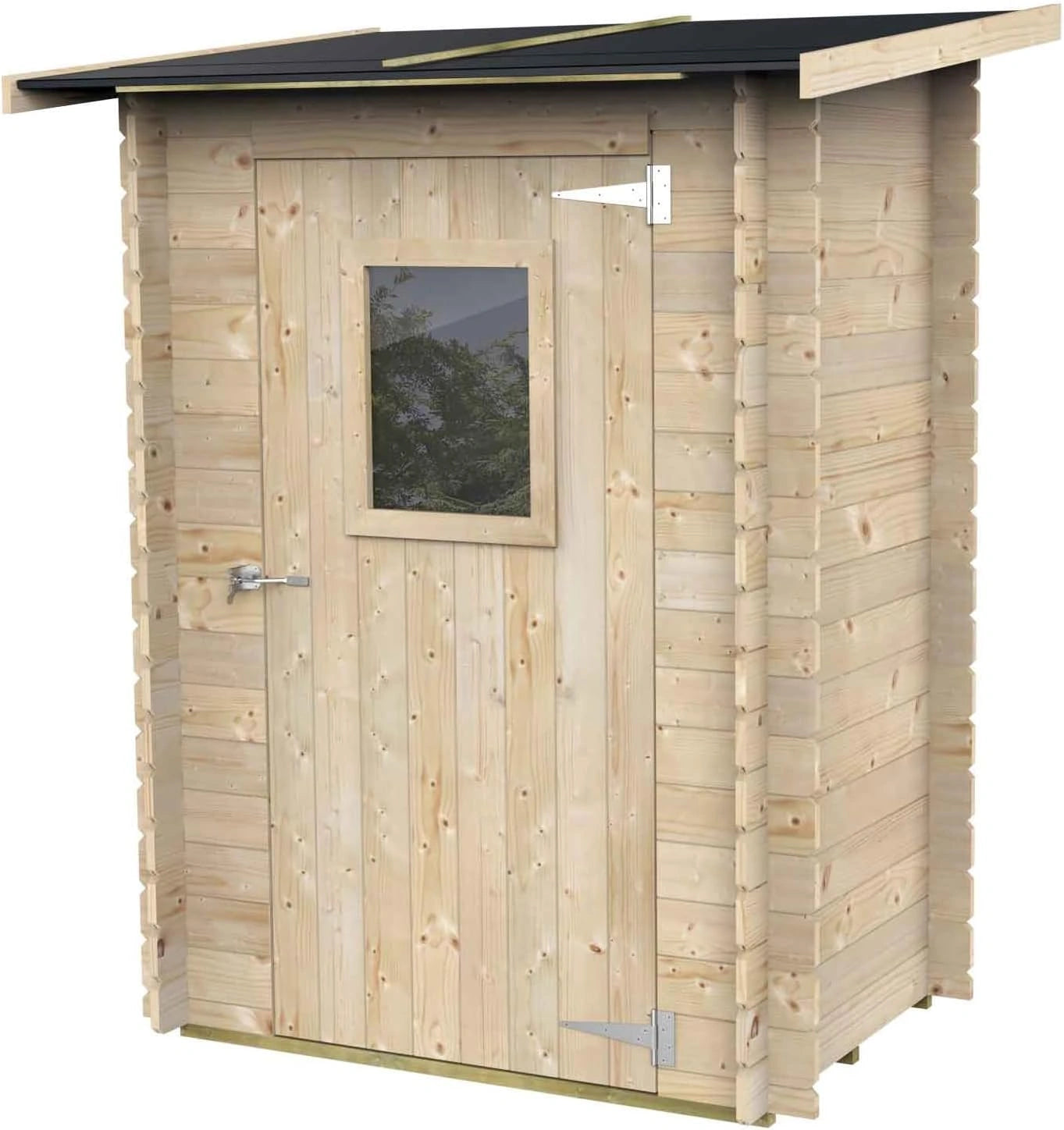 Abri de Jardin Adossé Bh19 Hobby Monofalda 146x98 en Bois d'épicéa Naturel 19 mm avec Porte Simple et fenêtre, Toit et Plancher OSB3, Montage Facile