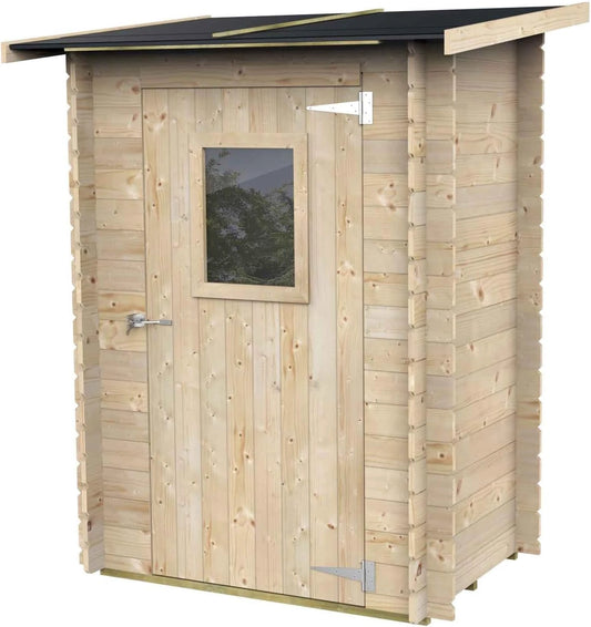 Abri de Jardin Adossé Bh19 Hobby Monofalda 146x98 en Bois d'épicéa Naturel 19 mm avec Porte Simple et fenêtre, Toit et Plancher OSB3, Montage Facile