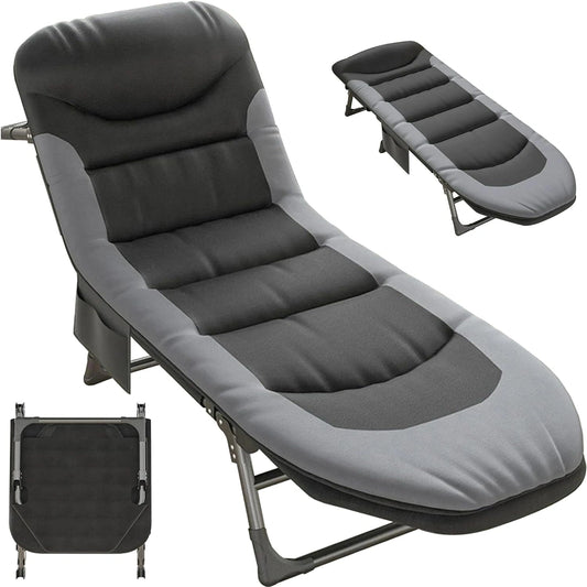 Lit de Camping Pliable 1 Personne XXL, 190 x 65 x 30 cm, 6 Dossiers Réglables, Charge Jusqu'à 150 kg - pour Intérieur, Chaise de Camping Extra Large