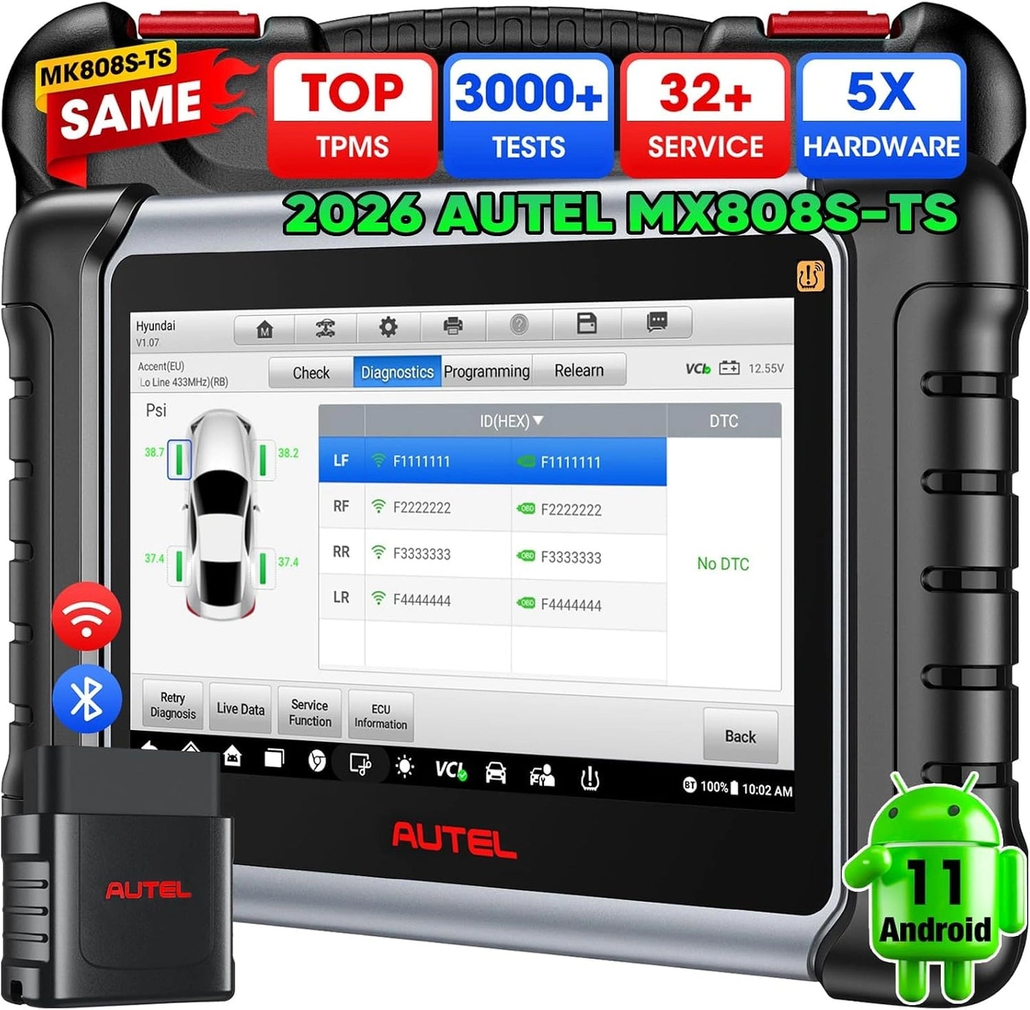 Autel MX808S-TS Valise Diagnostic Auto: Outil TPMS Voiture, 3K+ Tests Actif, 2026 Niveau Programme TPMS Égal de MK808S-TS MK900TS, 28+ Services, OS11