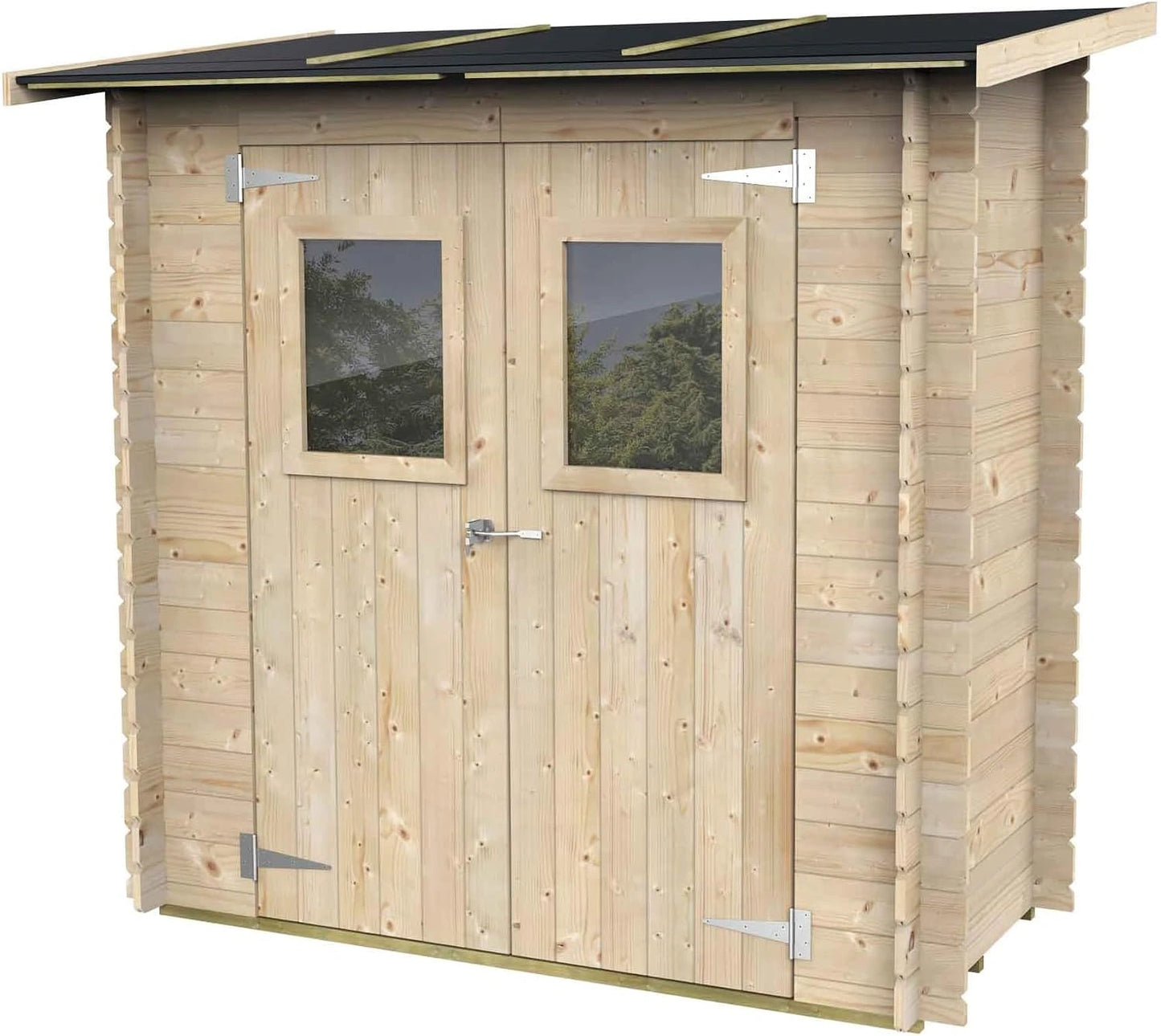 Abri de Jardin Adossé Bh19 Hobby Monofalda 198x98 en Bois d'épicéa Naturel 19 mm avec Double Porte et fenêtre, Toit et Plancher OSB3, Montage Facile