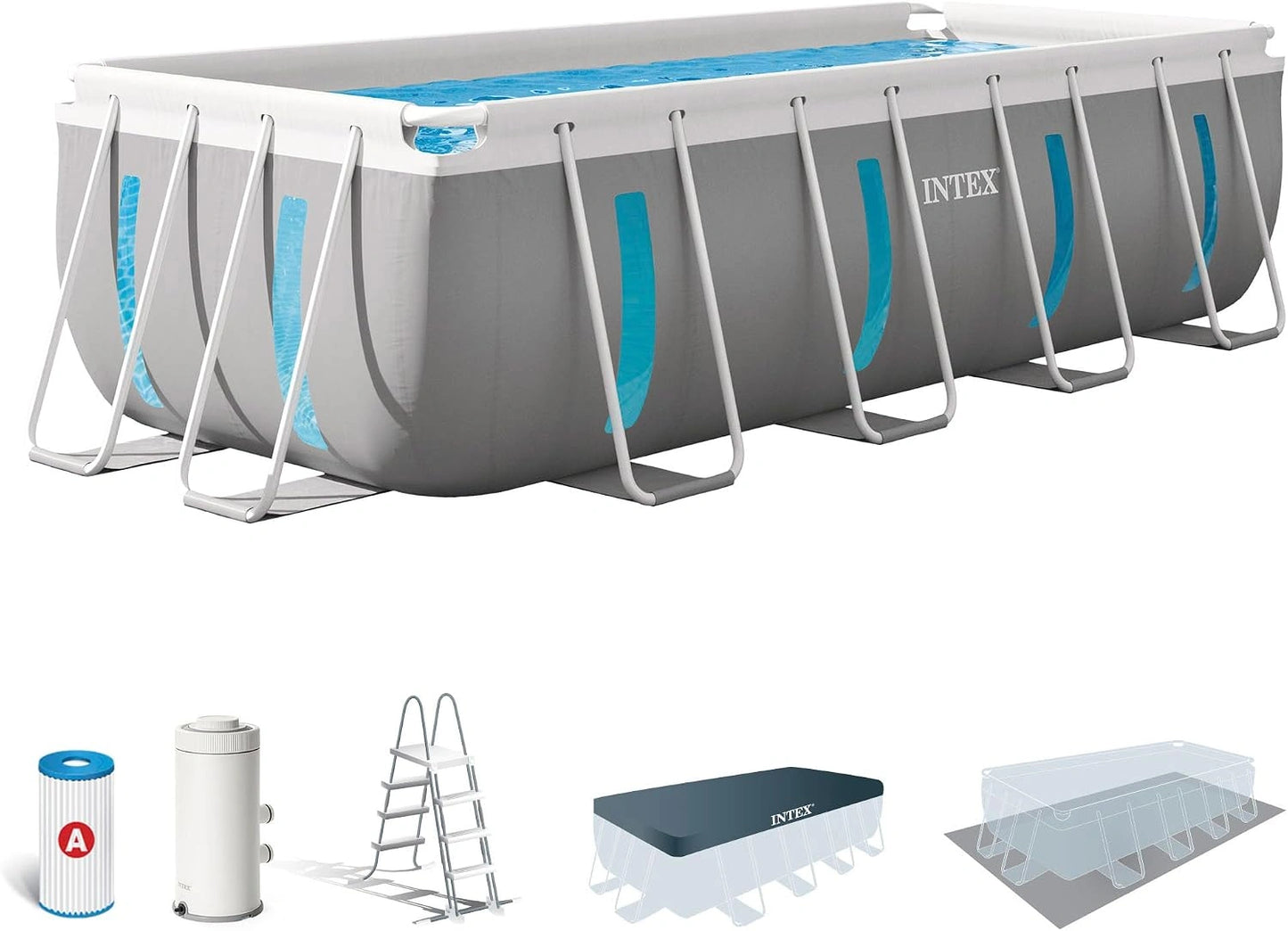 Intex - Kit Piscine Clearview Rectangulaire Tubulaire (L) 4,00 x (L) 2,00 H1,22 m, 1,7 m³/h