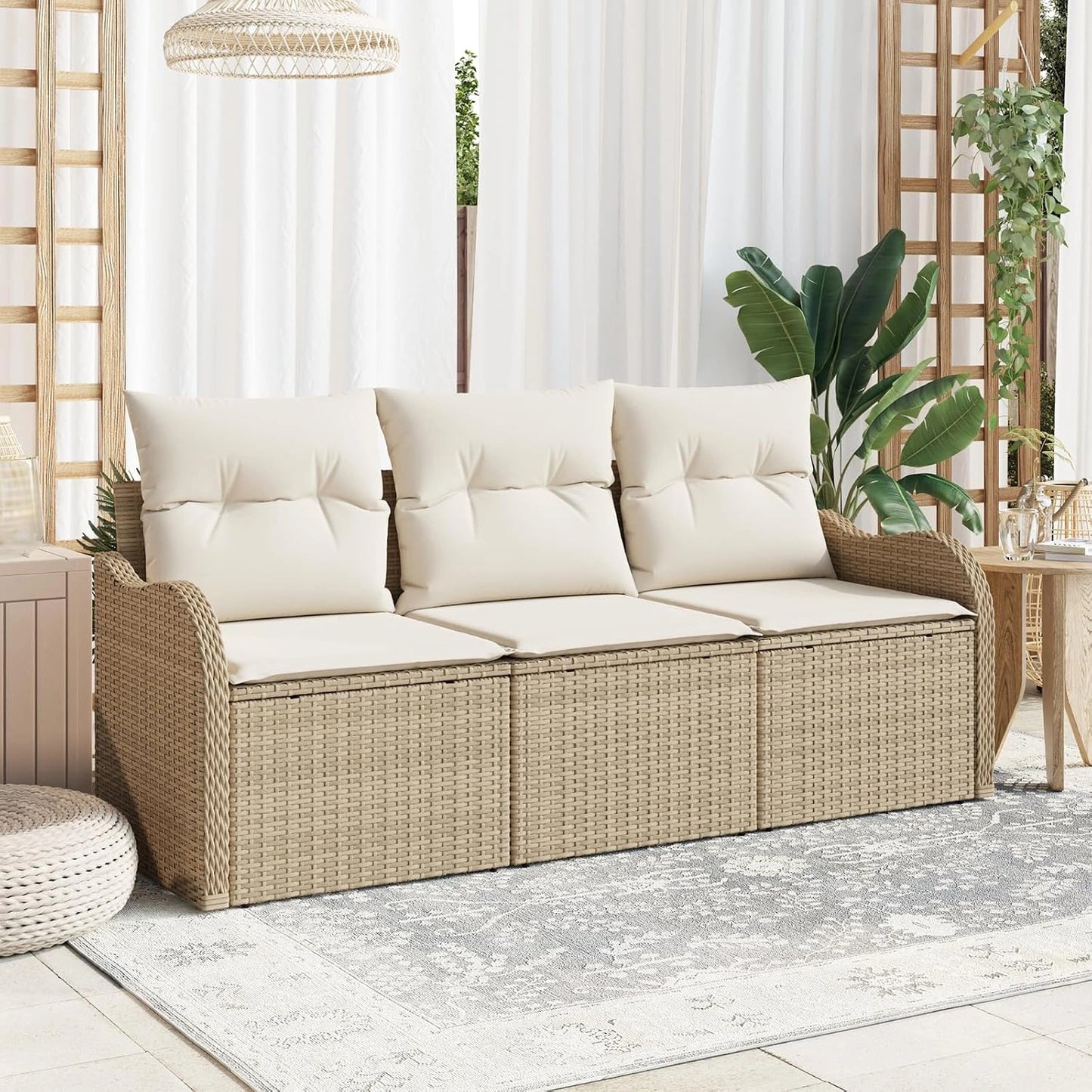 Générique Ensemble de canapé de Jardin 3 pièces avec Coussins Beige en Poly rotin., 24.9 KG, 3345561, Mobilier de Jardin, Salons de Jardin, Meubles