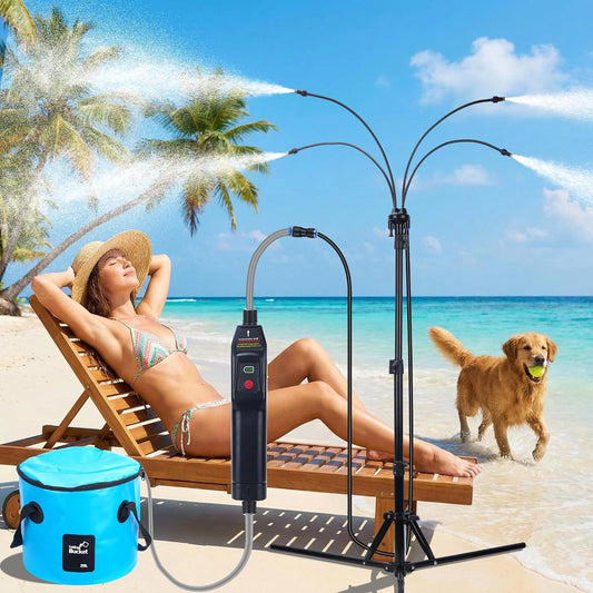 Brumisateurs debout pour terrasse extérieure, système de brumisation réglable en hauteur de 1,5 m avec pompe à eau rechargeable et seau portable