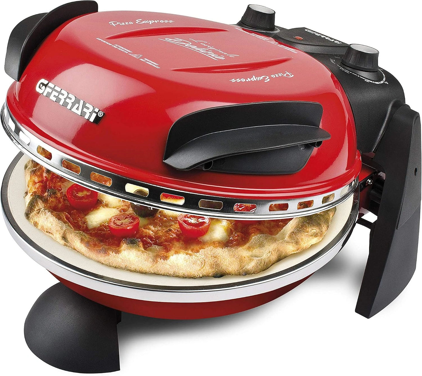 G3 Ferrari G10006 Delizia, Rouge, Four à Pizza 1200 W, Thermostat Réglable jusqu'à 400°C, Cuit Une Pizza Savoureuse en 5 Min, Double Résistance