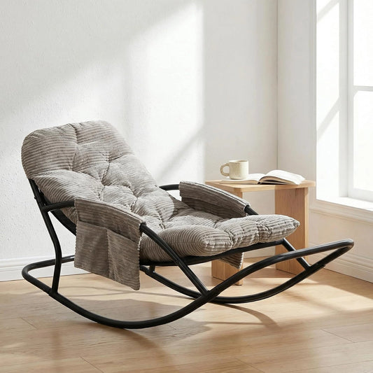 Fauteuil à Bascule Extérieur, capacité de Charge 120 kg, Rocking Chair Papasan avec Coussin et Cadre, Cadre en métal Soutien des Pas, pour Chambre