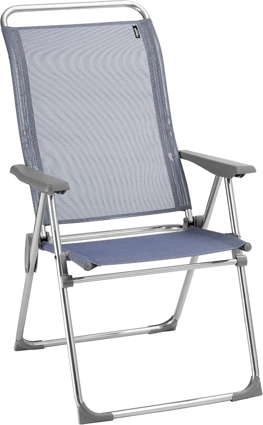 Lafuma Mobilier ALU Cham Chaise, Fabriqué en FRANCE - Garantie 5 ans - Bleu - Dossier haut ergonomique 5 positions, 62,5 x 67 x 111 cm, Océan II