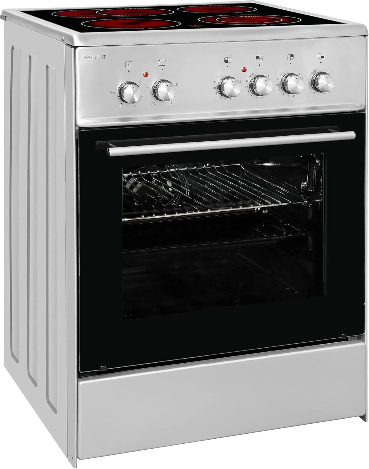 Exquisit Cuisinière ECM 6-4 BZ en acier inoxydable - Cuisinière 60 cm avec plaque de cuisson vitrocéramique - 2 zones de cuisson circulaires
