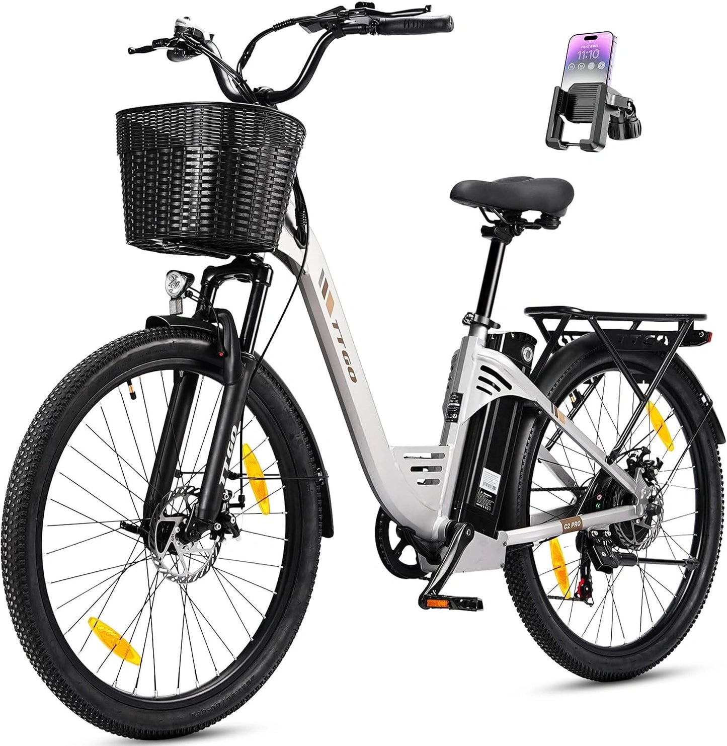 ttgo C2 PRO Vélo électrique 26', moteur 250 W 52 Nm, batterie 36 V 18 Ah, portée de 80 à 120 km, dérailleur à 7 vitesses, vélo de ville, trekking