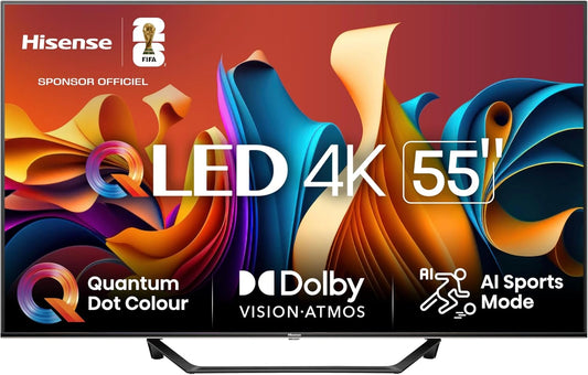 Hisense 55 inch Smart TV 55A7NQ QLED 4K UHD, Channel +(2024 Model), Dolby Vision Atmos, AI MEMC Sport Mode, VIDAA with Youtube, HDR, Netflix, Disney